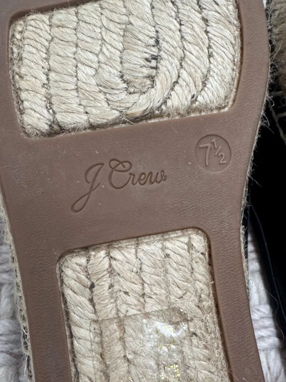 J. Crew Black Leather Slip On Espadrilles Flats Coastal Minimalist Size 7.5